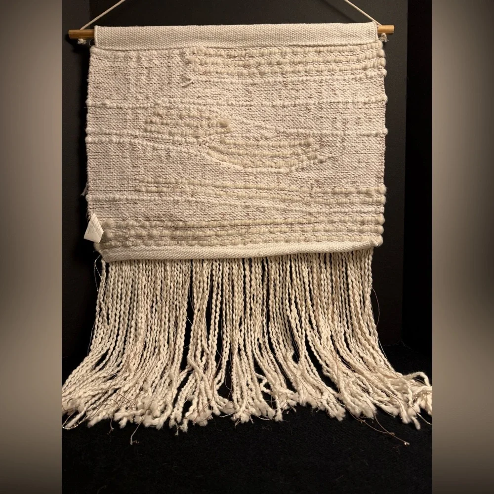 Boho Woven Wall Hanging Anthropologie Style Fiber Art Fringe Gold Thread